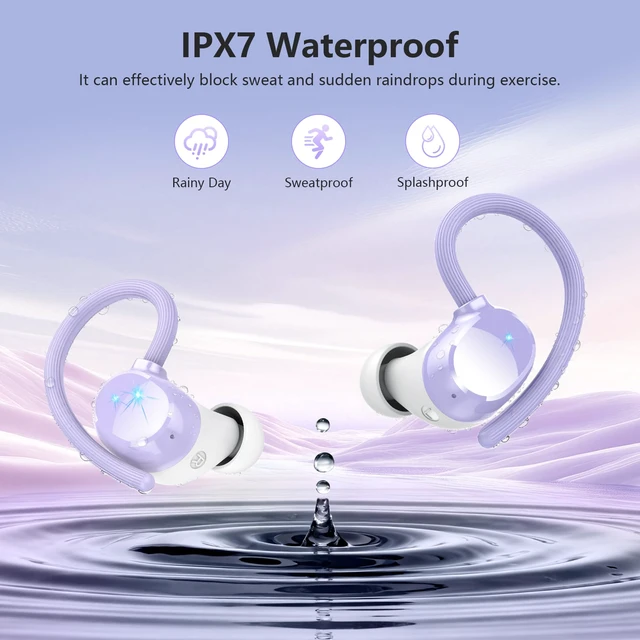 Alt view image 6 of 7 - Wireless Earbuds, Bluetooth 5.4 Sport Headphones, 128H Playtime Over Ear Buds for Small Ear, Stereo Deep Bass, Sport Wireless Bluetooth Earphones, IPX7 Waterproof Running Headphones for iOS Android