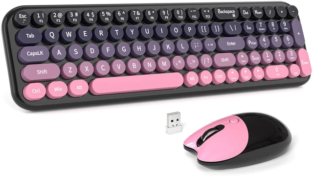 Main image of Wireless Keyboard and Mouse Combo, Compact Small Keyboard with Large Print, 2.4GHz Retro Typewriter Keyboard, Quiet Click Mouse for PC, Laptop, Desktop, Windows (Plum Pink Gradient)