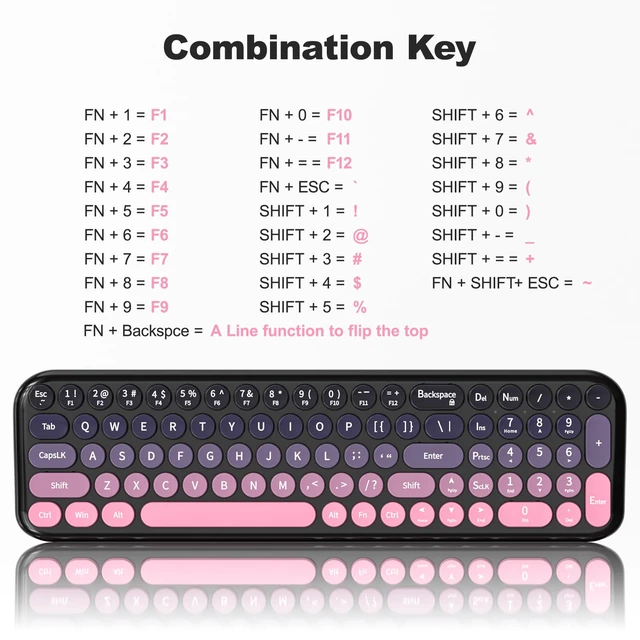 Alt view image 6 of 7 - Wireless Keyboard and Mouse Combo, Compact Small Keyboard with Large Print, 2.4GHz Retro Typewriter Keyboard, Quiet Click Mouse for PC, Laptop, Desktop, Windows (Plum Pink Gradient)