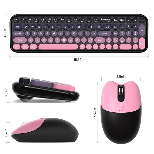 Alt view image 7 of 7 - Wireless Keyboard and Mouse Combo, Compact Small Keyboard with Large Print, 2.4GHz Retro Typewriter Keyboard, Quiet Click Mouse for PC, Laptop, Desktop, Windows (Plum Pink Gradient)