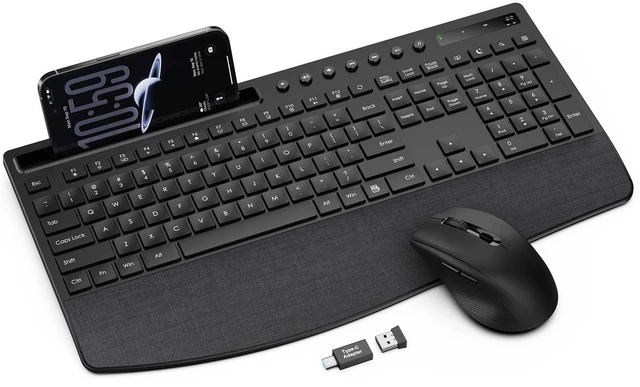 Main image of Wireless Keyboard and Mouse Combo, Full Size with Wrist Rest, KM71 | Ergonomic, Wider Wrist Support, Sleep Mode, Silent Typing, 3 DPI Mouse, USB-C Adapter, 2.4GHz Stable for Laptop, PC