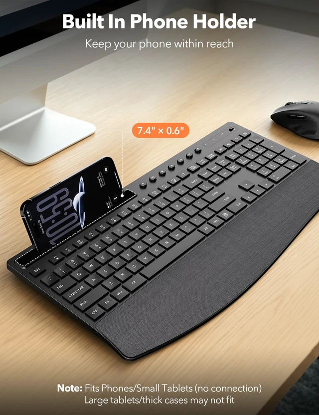 Alt view image 6 of 7 - Wireless Keyboard and Mouse Combo, Full Size with Wrist Rest, KM71 | Ergonomic, Wider Wrist Support, Sleep Mode, Silent Typing, 3 DPI Mouse, USB-C Adapter, 2.4GHz Stable for Laptop, PC
