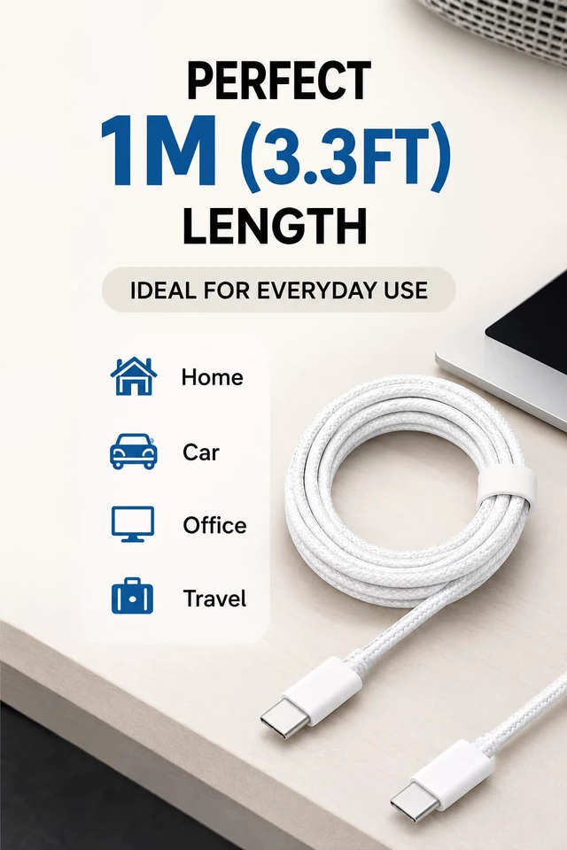 Alt view image 5 of 7 - USB-C to USB-C 60W Fast Charging Cable, 3.3 ft, Nylon Braided
