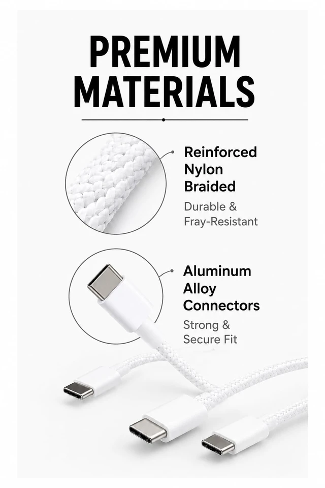 Alt view image 3 of 7 - USB-C to USB-C 60W Fast Charging Cable, 3.3 ft, Nylon Braided