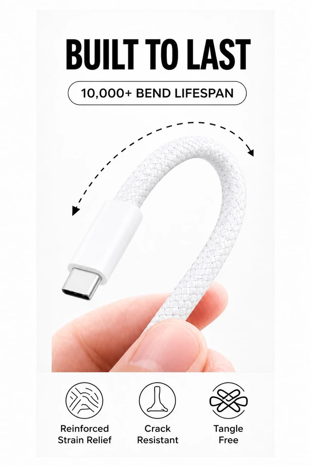 Alt view image 7 of 7 - USB-C to USB-C 60W Fast Charging Cable, 3.3 ft, Nylon Braided