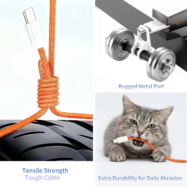 Alt view image 4 of 7 - USB C to USB C Cable 3.3ft,Type C Fast Charging Cord 2 Pack | Orange Nylon Braided 60W Cord,for iPhone 17 16 15 Pro Max/16 15 Pro/16 15,iPad Pro/Air,MacBook,2-Pack USBC Cable