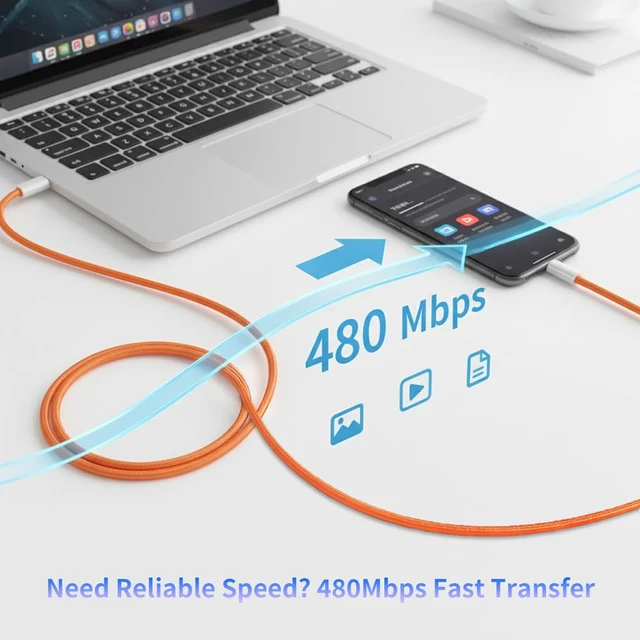 Alt view image 5 of 7 - USB C to USB C Cable 3.3ft,Type C Fast Charging Cord 2 Pack | Orange Nylon Braided 60W Cord,for iPhone 17 16 15 Pro Max/16 15 Pro/16 15,iPad Pro/Air,MacBook,2-Pack USBC Cable