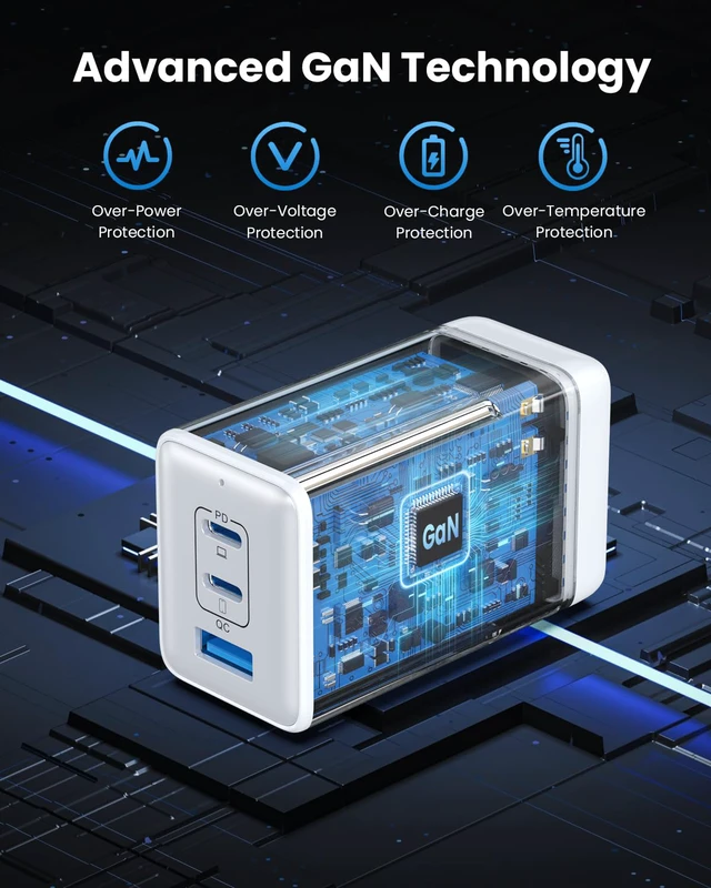 Alt view image 5 of 7 - 128W USB C Wall Charger,GaN III 3-Port Fast Charging Station,PD QC Foldable Charger Block Portable 65W Laptop Adapter for MacBook Pro/Air,iPad Pro,Galaxy S23,Dell XPS 13,iPhone 17/16/Pro etc