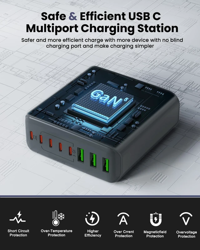 Alt view image 5 of 7 - 500W USB C Charger Block, 8-Port USB C Charging Station Fast Charging PD 120W PC Laptop Charger Adapter for MacBook Pro/Air/All iPad,DELL, iPhone 17/16/15/14/13/Pro Max/Galaxy(Grey)