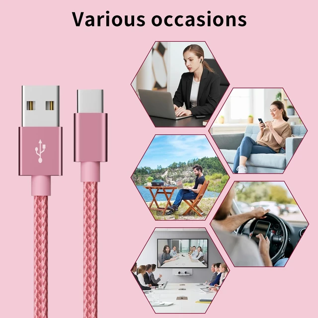 Alt view image 7 of 7 - USB to USB C Cable (5-Pack, 3/3/6/6/10FT), USB A to Type C Cable, Fast Charging Nylon Braided Sync Transfer Cord USB C Charger for Phone 16/15/iPad, Galaxy S/Note/A, Pixel and More