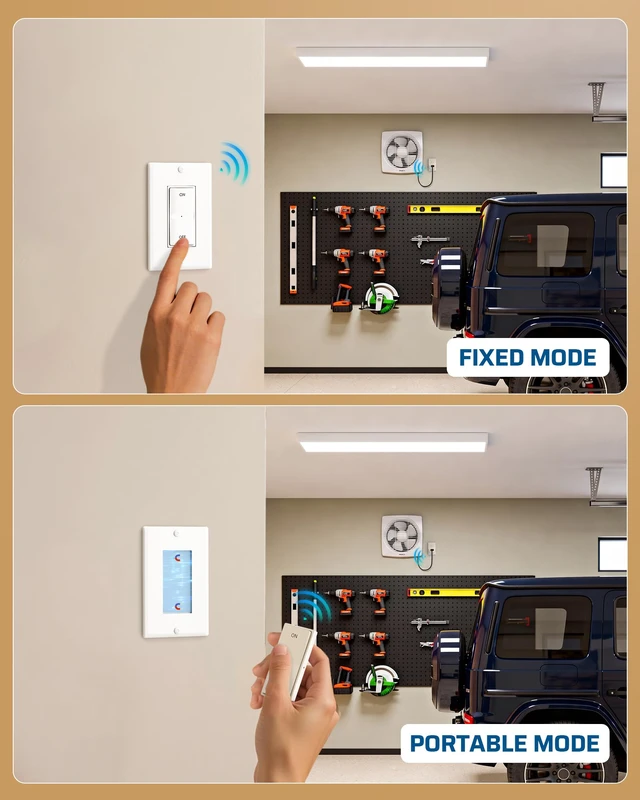 Alt view image 3 of 7 - Wireless Magnetic Remote Control Outlet Plug 15A 1875W, No Wiring Rocker Wall Switch 100FT RF, Remote Plug for Table Floor Lamp, LED Ceiling Lights, Hexagon Garage Lighting Christmas Decor