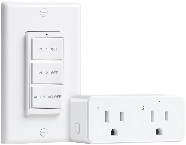 Main image of 2-Outlet Remote Control with Independent Sockets, Decorator Rocker Switch | Portable Magnetic Switch, 200FT Wireless Range, Mini Plug, 15A/1875W, Remote Switch for Lamps/Lights/Household Appliances
