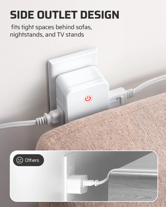 Alt view image 2 of 7 - Indoor Wireless Light Switch, 2 Side Outlets, 15A/1875W | 2 Magnetic Remotes & 1 Outlet, No Wiring, 100FT Range, Programmable (Same Model) for Lamps, Fans, Household Appliance