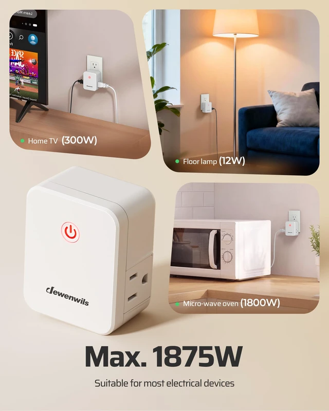Alt view image 5 of 7 - Indoor Wireless Light Switch, 2 Side Outlets, 15A/1875W | 2 Magnetic Remotes & 1 Outlet, No Wiring, 100FT Range, Programmable (Same Model) for Lamps, Fans, Household Appliance