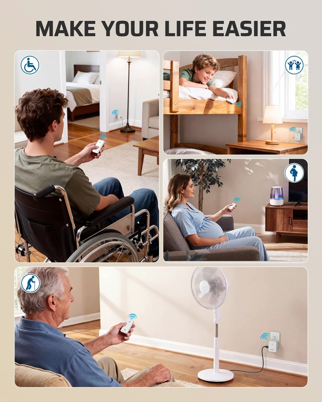 Alt view image 7 of 7 - Indoor Wireless Light Switch, 2 Side Outlets, 15A/1875W | 2 Magnetic Remotes & 1 Outlet, No Wiring, 100FT Range, Programmable (Same Model) for Lamps, Fans, Household Appliance