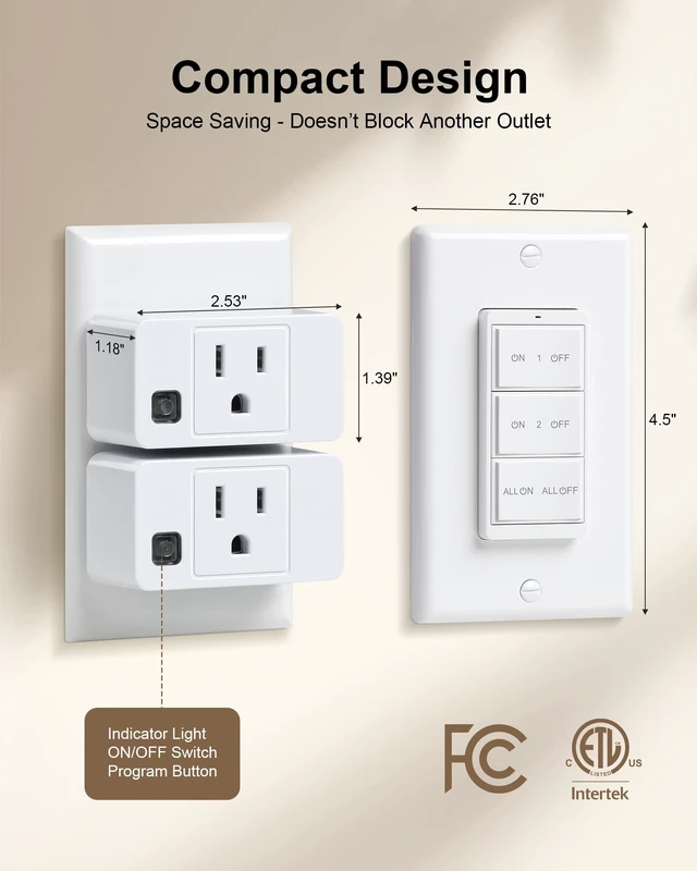 Alt view image 7 of 7 - Remote Control Outlet with Decorator Rocker Magnetic Wall Switch | Portable Magnetic Switch, 200FT Wireless Range, Mini Plug, 15A/1875W, for Lamps/Lights/Household Appliances, ETL & FCC Listed