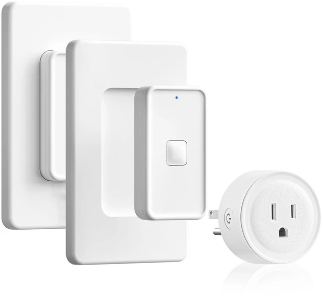 Main image of Remote Control Outlet Wireless Wall Switch, Wireless On Off Remote Switch Outlet with Magnetic Base for Light, Lamp, 100ft RF Range, 10A/1250W, Two Switches for One 0utlet W14RC2106