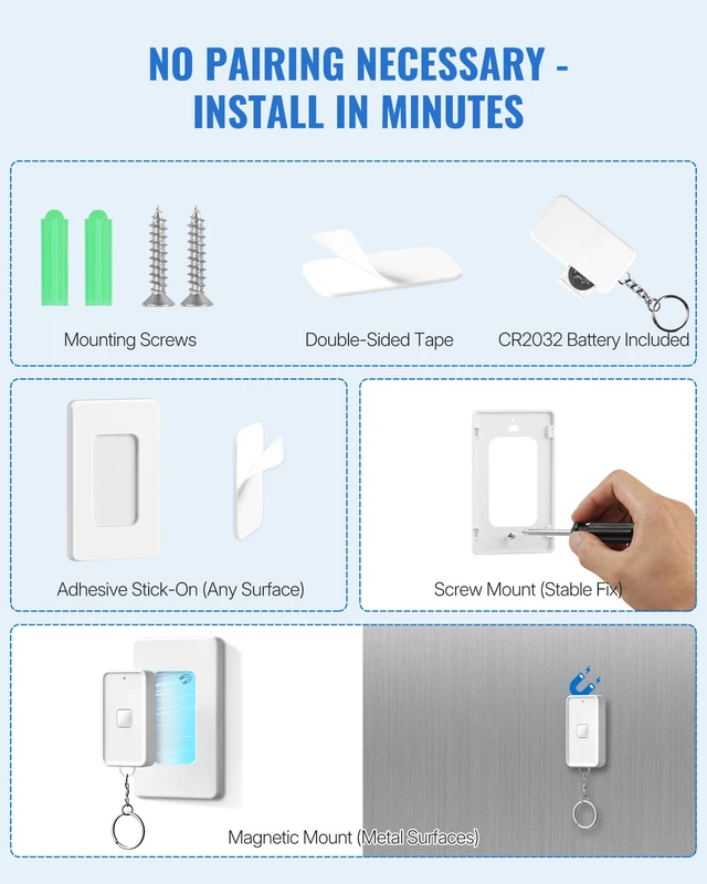 Alt view image 5 of 7 - Remote Control Outlet Wireless Wall Switch, Wireless On Off Remote Switch Outlet with Magnetic Base for Light, Lamp, 100ft RF Range, 10A/1250W, Two Switches for One 0utlet W14RC2106
