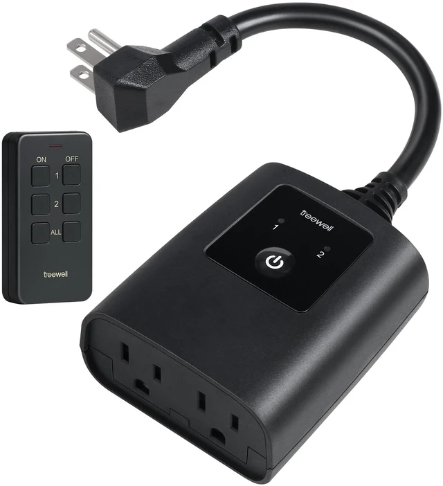 Main image of 2 Independent Control Outdoor Remote Outlets with Magnetic Switch | 200FT Wireless Range, Portable Remote Switch, 15A/1875W, Weatherproof for Lights, Fountains, Pumps, Appliances, ETL Listed