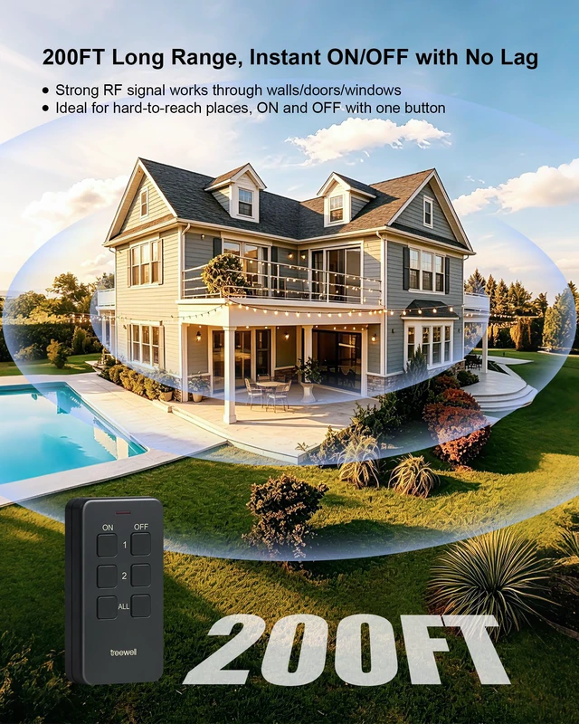 Alt view image 5 of 7 - 2 Independent Control Outdoor Remote Outlets with Magnetic Switch | 200FT Wireless Range, Portable Remote Switch, 15A/1875W, Weatherproof for Lights, Fountains, Pumps, Appliances, ETL Listed