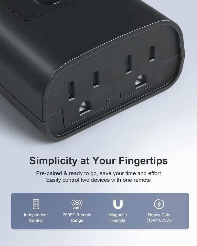 Alt view image 3 of 7 - 2 Independent Control Outdoor Remote Outlets with Magnetic Switch | 200FT Wireless Range, Portable Remote Switch, 15A/1875W, Weatherproof for Lights, Fountains, Pumps, Appliances, ETL Listed