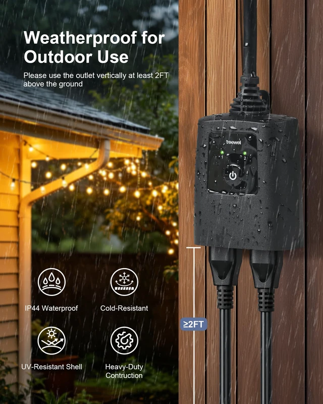 Alt view image 7 of 7 - 2 Independent Control Outdoor Remote Outlets with Magnetic Switch | 200FT Wireless Range, Portable Remote Switch, 15A/1875W, Weatherproof for Lights, Fountains, Pumps, Appliances, ETL Listed
