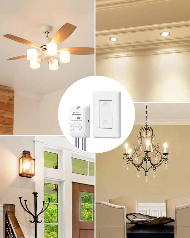 Alt view image 7 of 7 - Wireless Light Switch Kit, No Wiring, 10A/1000W | 1 Pack Switch+1 Receiver, 100FT RF Range, Remote Control for Ceiling Lights, Fans, Lamps, Hard to Reach Lighting