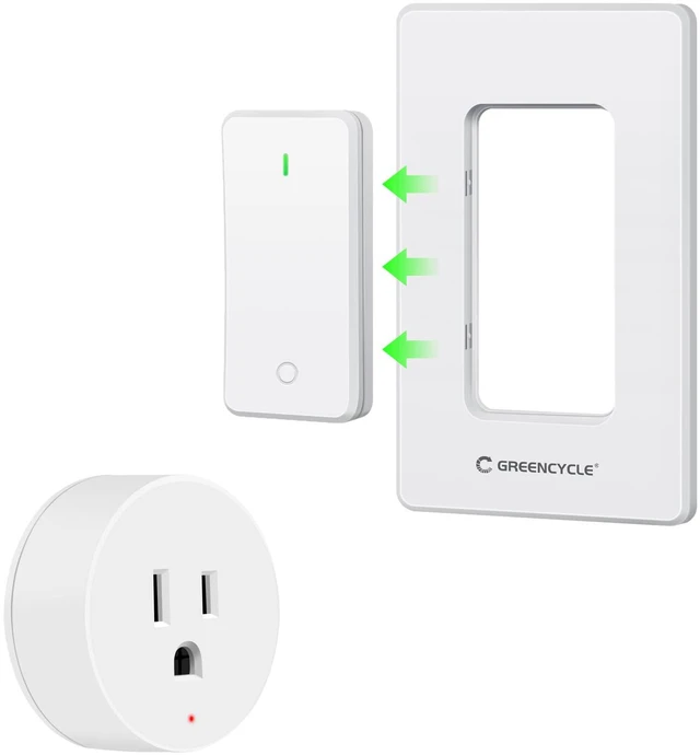 Main image of Remote Control Outlet with Detachable Wireless Light Switch | No Wiring Needed,500FT Long Range,Programmable,IP66 Waterproof Wall Switch,15A 1500W LED for Lamps,Fans,Household Appliances