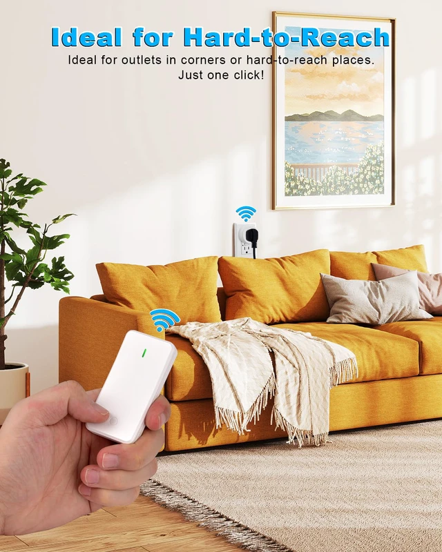 Alt view image 2 of 7 - Remote Control Outlet with Detachable Wireless Light Switch | No Wiring Needed,500FT Long Range,Programmable,IP66 Waterproof Wall Switch,15A 1500W LED for Lamps,Fans,Household Appliances