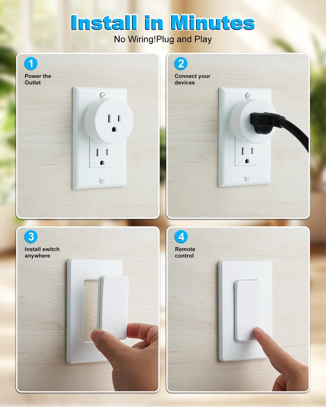 Alt view image 4 of 7 - Remote Control Outlet with Detachable Wireless Light Switch | No Wiring Needed,500FT Long Range,Programmable,IP66 Waterproof Wall Switch,15A 1500W LED for Lamps,Fans,Household Appliances