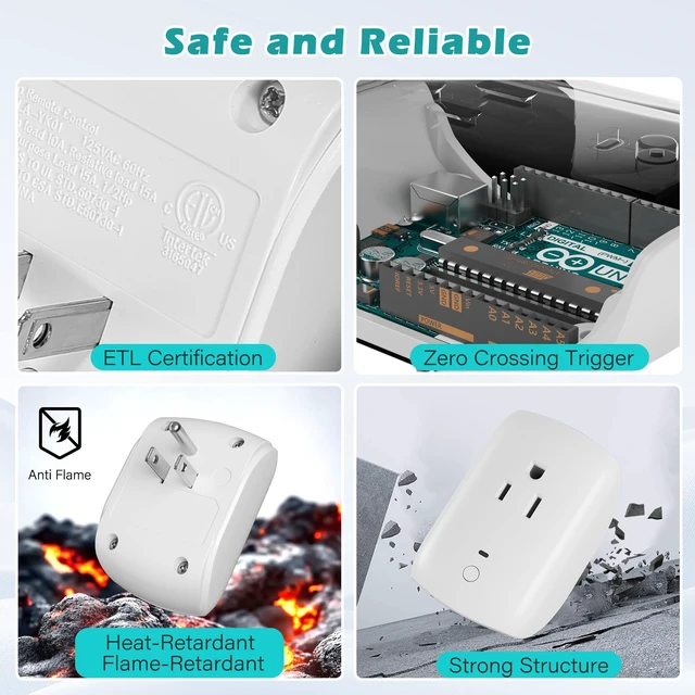 Alt view image 3 of 7 - 80 Ft Remote Control Outlet Plug On/Off Switch Kit, No WiFi Needed Wireless 3 Prong Power Light Switch, Long RF Range Low-Profile Compact for Lamps Fans Household Small Appliances Christmas-ETL-White