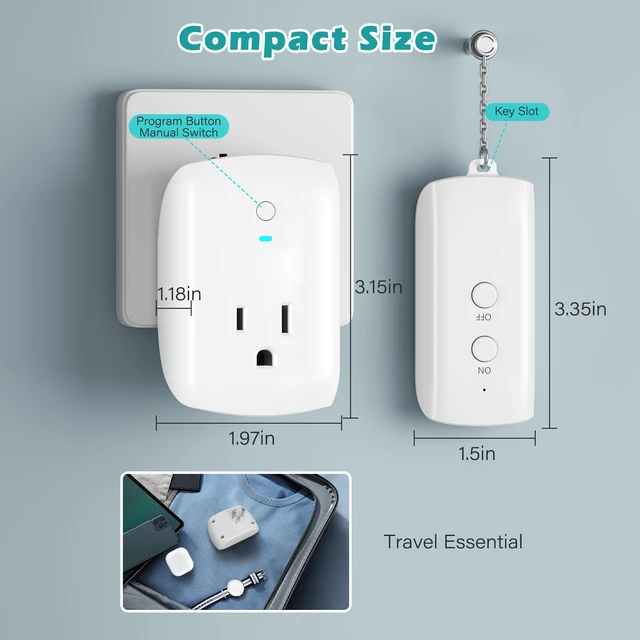Alt view image 4 of 7 - 80 Ft Remote Control Outlet Plug On/Off Switch Kit, No WiFi Needed Wireless 3 Prong Power Light Switch, Long RF Range Low-Profile Compact for Lamps Fans Household Small Appliances Christmas-ETL-White