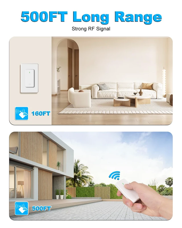 Alt view image 7 of 7 - Remote Control Outlet with Detachable Wireless Light Switch | No Wiring Needed,500FT Long Range,Programmable,IP66 Waterproof Wall Switch,15A 1500W LED for Lamps,Fans,Household Appliances