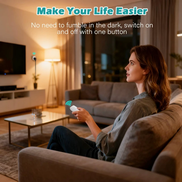 Alt view image 7 of 7 - 80 Ft Remote Control Outlet Plug On/Off Switch Kit, No WiFi Needed Wireless 3 Prong Power Light Switch, Long RF Range Low-Profile Compact for Lamps Fans Household Small Appliances Christmas-ETL-White