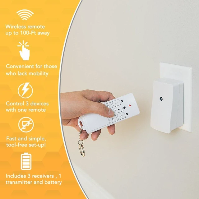 Alt view image 2 of 7 - Southwire Indoor Wireless Remote Kit - Controls Up to 3 Devices - Long-Range Remote Switch - Convenient One-Touch Controller - Energy-Saving Outlets - White/Orange