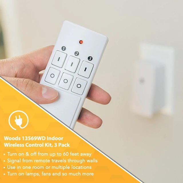 Alt view image 4 of 7 - Southwire Indoor Wireless Remote Kit - Controls Up to 3 Devices - Long-Range Remote Switch - Convenient One-Touch Controller - Energy-Saving Outlets - White/Orange