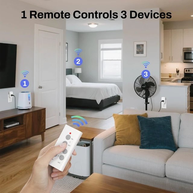 Alt view image 2 of 7 - Wireless Remote Control Outlet Electrical Switch for Lights, Fans, Christmas Lights, Small Appliance, 100ft Long Range White 10A/1200W, 1 Remote + 1 Outlet, ETL & FCC Certified