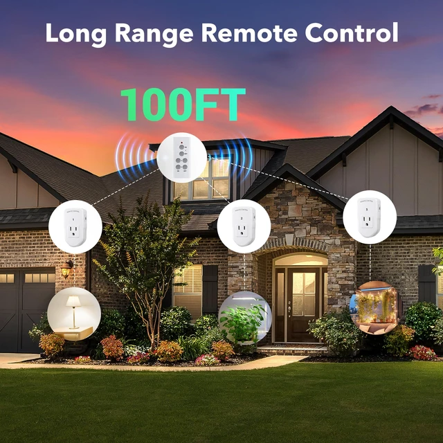 Alt view image 3 of 7 - Wireless Remote Control Outlet Electrical Switch for Lights, Fans, Christmas Lights, Small Appliance, 100ft Long Range White 10A/1200W, 1 Remote + 1 Outlet, ETL & FCC Certified