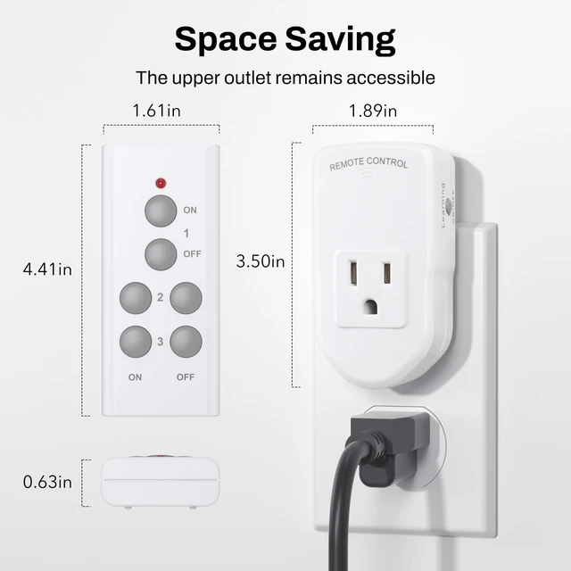 Alt view image 6 of 7 - Wireless Remote Control Outlet Electrical Switch for Lights, Fans, Christmas Lights, Small Appliance, 100ft Long Range White 10A/1200W, 1 Remote + 1 Outlet, ETL & FCC Certified