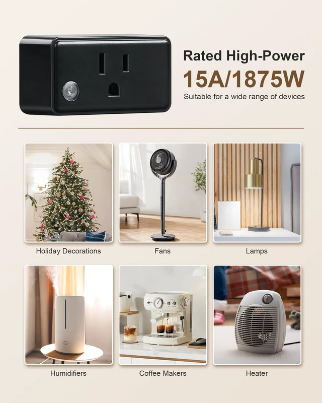 Alt view image 6 of 7 - Remote Control Outlet, 200FT Long Range Remote Light Switch, Black | Mini Electrical Outlet Plug, 15A/1875W High-Power for Lamps, Lights, Household Appliances, ETL & FCC Listed, Pre-Programmed