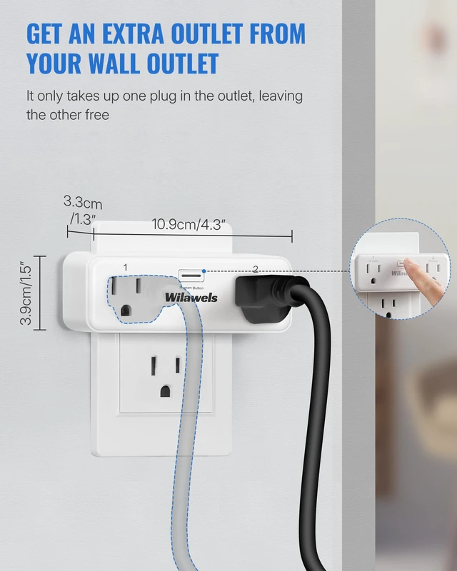Alt view image 2 of 7 - Remote Control Outlet with 2 Independent Control Sockets, Wireless Light Switch, Expandable Remote Outlet Switch for Christmas Tree Lights, String Lights, 15A/1875W/125V, FCC Listed