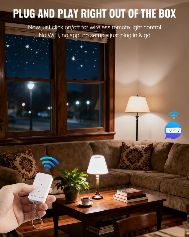 Alt view image 5 of 7 - Remote Control Outlet with 2 Independent Control Sockets, Wireless Light Switch, Expandable Remote Outlet Switch for Christmas Tree Lights, String Lights, 15A/1875W/125V, FCC Listed