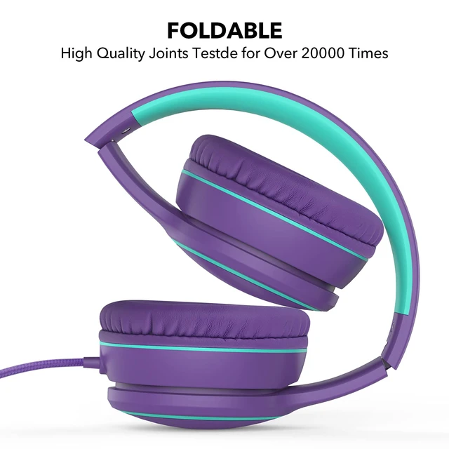 Alt view image 3 of 7 - R10 Over-Ear Headphones with Microphone, Lightweight Folding Stereo Bass Headset with 1.5M No-Tangle Cord, Portable Wired Headphones for Smartphone Tablet Computer MP3 / 4 (Purple)