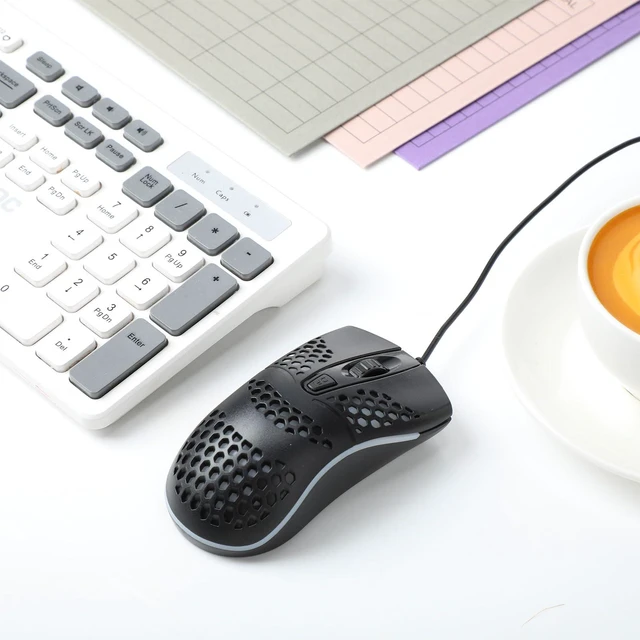 Alt view image 7 of 7 - 8 Pack USB Wired Computer Mouse with RGB Lighting, Black | Ergonomic Optical Sensor, 3 Adjustable DPI Levels, Honeycomb Design for Ventilation, Corded for Office PC Desktop Laptop