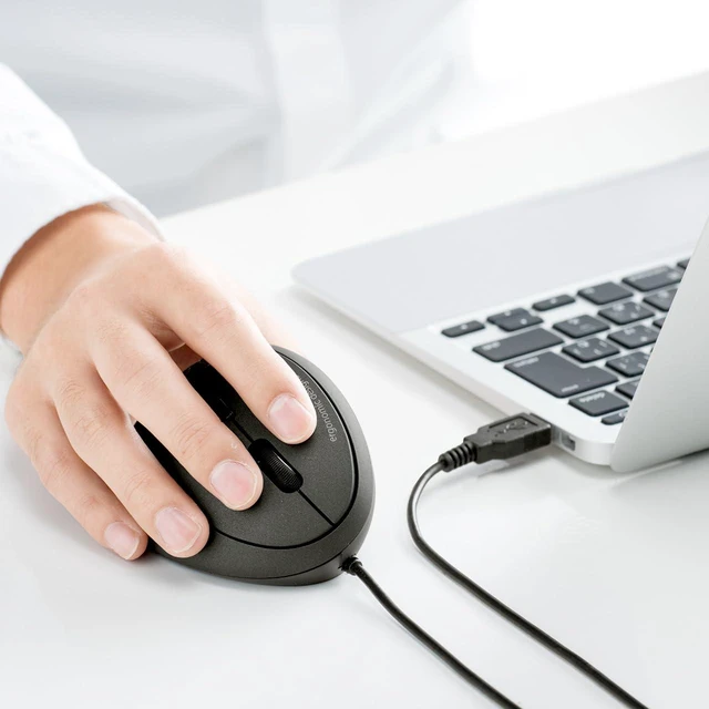 Alt view image 2 of 7 - Wired Ergonomic Mouse, Vertical Mouse for Small & Medium Hands, Black | Reduce Wrist Strain, 1000/1600 DPI, 5 Buttons, Plug and Play, For/Backward Function, Compatible with Win, Mac, PC, Laptop
