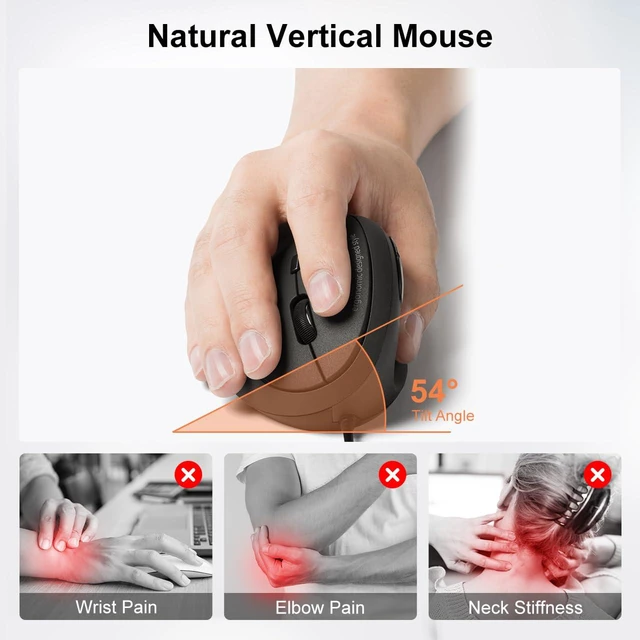 Alt view image 3 of 7 - Wired Ergonomic Mouse, Vertical Mouse for Small & Medium Hands, Black | Reduce Wrist Strain, 1000/1600 DPI, 5 Buttons, Plug and Play, For/Backward Function, Compatible with Win, Mac, PC, Laptop