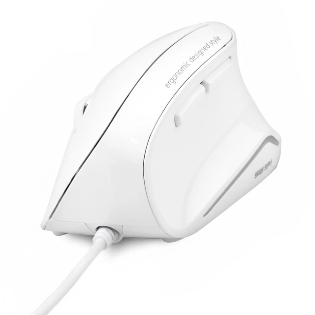 Main image of Wired Ergonomic Vertical Mouse, Silent & Programmable Buttons, White | Remapping with Software, Optical USB Mouse, 1000/1600 DPI, Wrist Relief, 55° Natural Comfort, Compatible Win/Mac/Laptop/PC