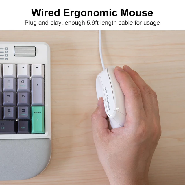 Alt view image 2 of 7 - Wired Ergonomic Vertical Mouse, Silent & Programmable Buttons, White | Remapping with Software, Optical USB Mouse, 1000/1600 DPI, Wrist Relief, 55° Natural Comfort, Compatible Win/Mac/Laptop/PC