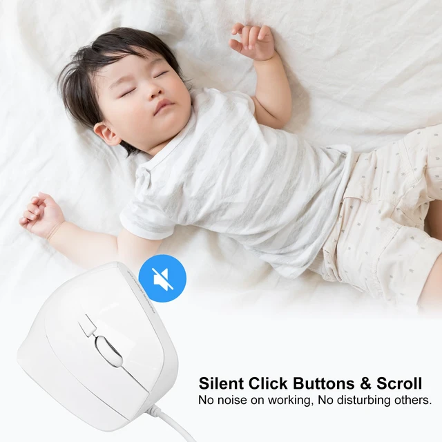 Alt view image 4 of 7 - Wired Ergonomic Vertical Mouse, Silent & Programmable Buttons, White | Remapping with Software, Optical USB Mouse, 1000/1600 DPI, Wrist Relief, 55° Natural Comfort, Compatible Win/Mac/Laptop/PC