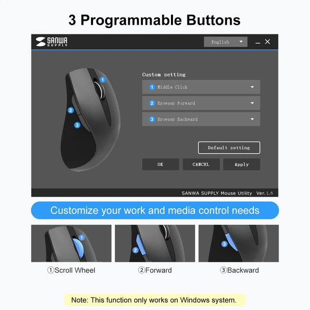 Alt view image 5 of 7 - Wired Ergonomic Vertical Mouse, Silent & Programmable Buttons, White | Remapping with Software, Optical USB Mouse, 1000/1600 DPI, Wrist Relief, 55° Natural Comfort, Compatible Win/Mac/Laptop/PC
